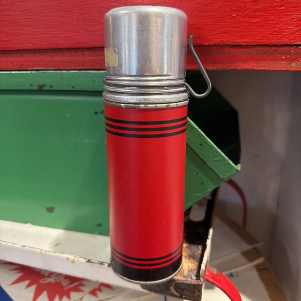 JFV ~ Vintage small thermos, black stripes.