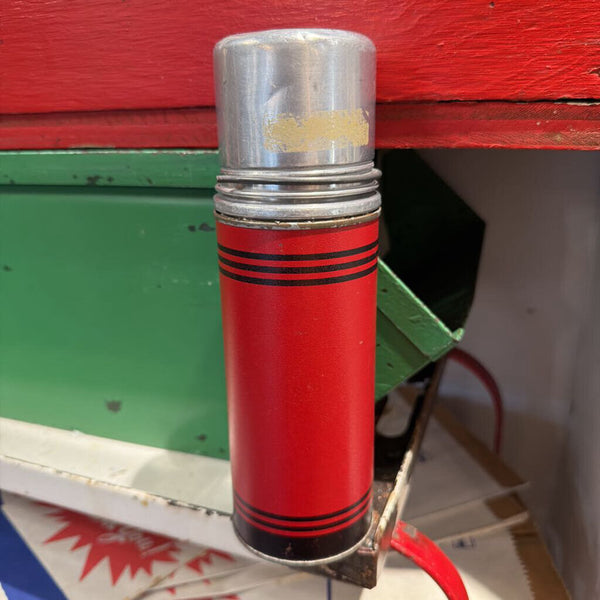 JFV ~ Vintage small thermos, black stripes.