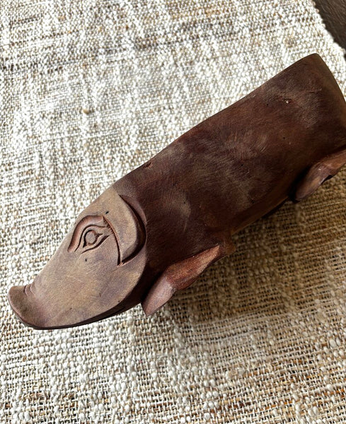 Vintage WOODEN PIG BOWL HAND CARVED