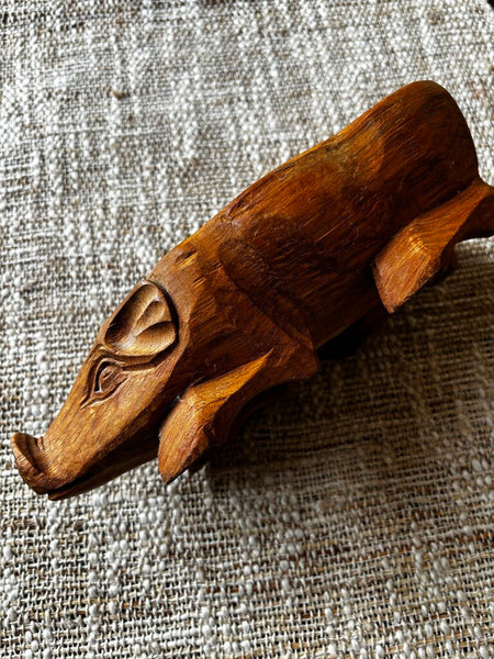 Vintage WOODEN PIG BOWL HAND CARVED