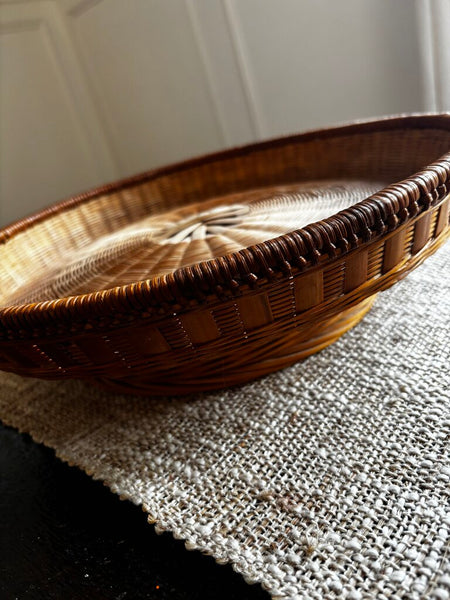 Vintage Wicker Pedestal Cake Stsnd