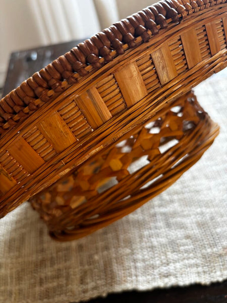 Vintage Wicker Pedestal Cake Stsnd