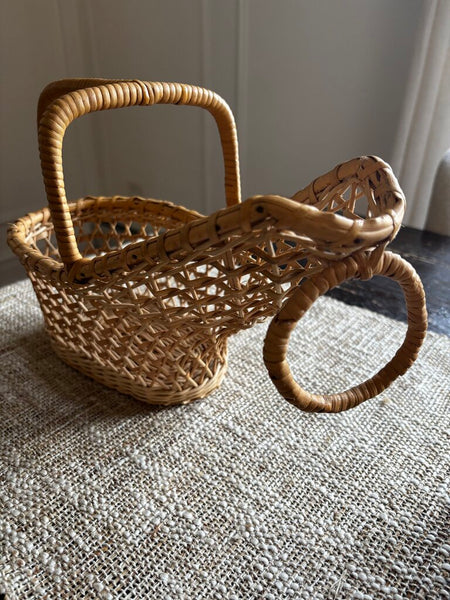 Vintage Mid Century Wicker Wine Basket