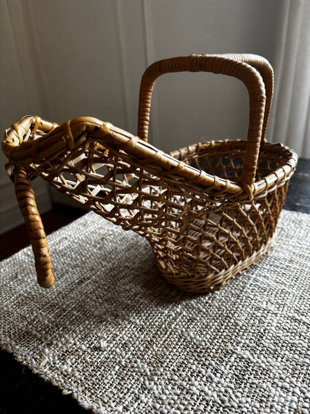Vintage Mid Century Wicker Wine Basket