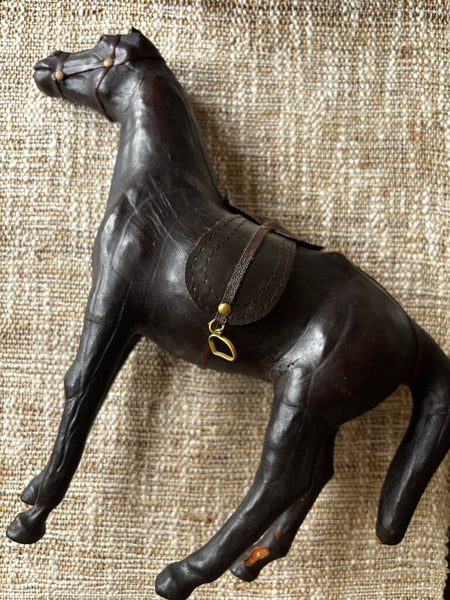 Vintage Leather Clad Horse Figurine 12"