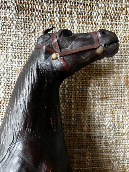 Vintage Leather Clad Horse Figurine 12"