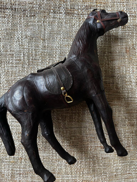 Vintage Leather Clad Horse Figurine 12"