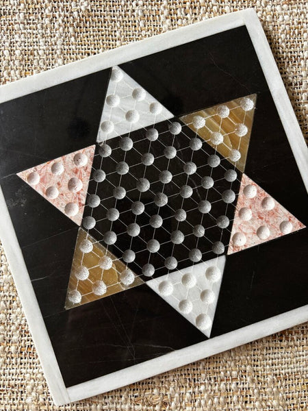 Vintage Double Sided Marble Onyx Board Chess/Chinese Checkers 8"