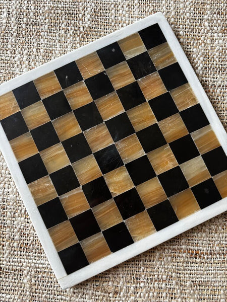 Vintage Double Sided Marble Onyx Board Chess/Chinese Checkers 8"