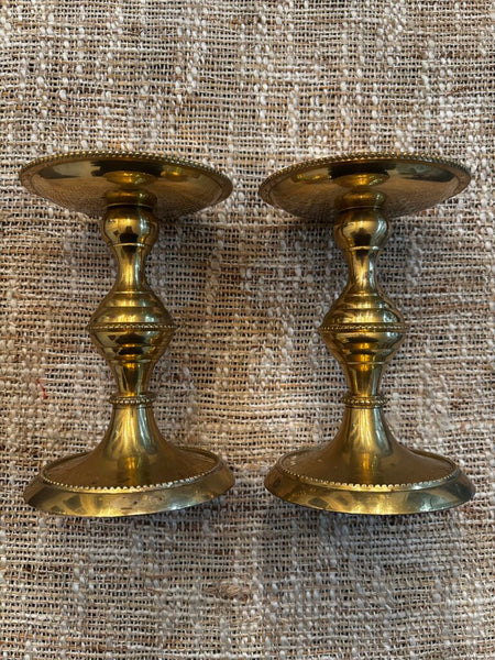 Pair of Vintage Solid Brass Pillar Candle Holders