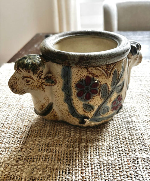 Vintage Japan Pottery Cow Planter w/Insert