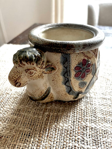 Vintage Japan Pottery Cow Planter w/Insert