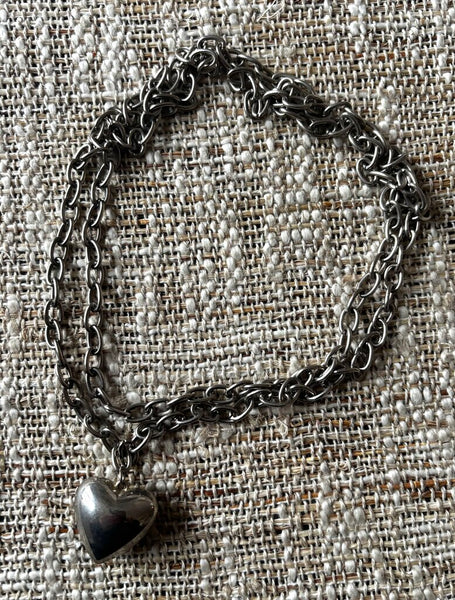 Vintage Silver Toned Bubble Heart Necklace