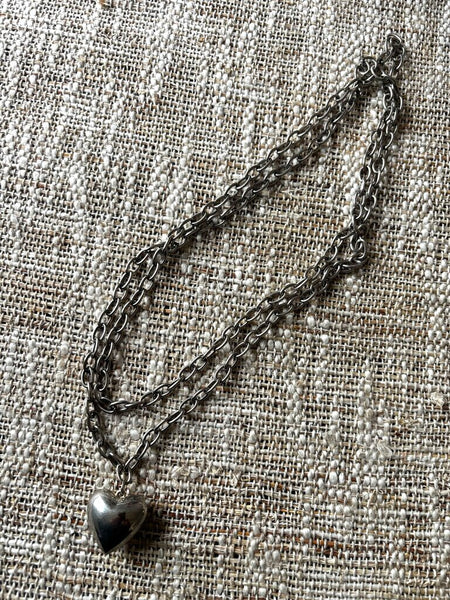 Vintage Silver Toned Bubble Heart Necklace