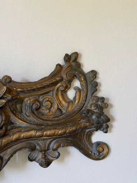 1558 Antique French Salvage Gilded Metal Pediment