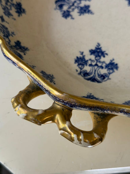 1560 Antique English William Alsager Adderley Blue/Beige Gilded Dish