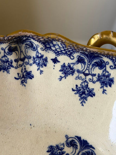 1560 Antique English William Alsager Adderley Blue/Beige Gilded Dish