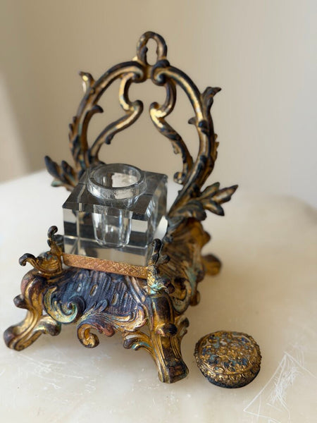1566 Antique French Gilded Chair Inkwell