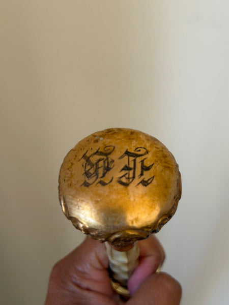 1567 Antique Abalone Shell gilded handle black umbrella