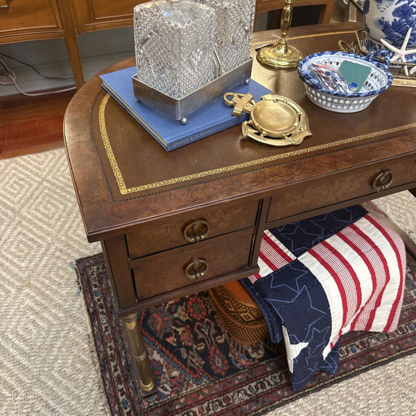 Vintage Sligh Burled Walnut Desk w/ Leather Top and Brass Legs 43"w x 22"d x 29"h IN STORE PICKUP ONLY