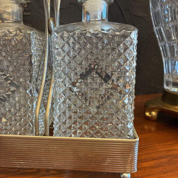Vintage Diamond Accented Decanters w/Holder 9"w x 12"h