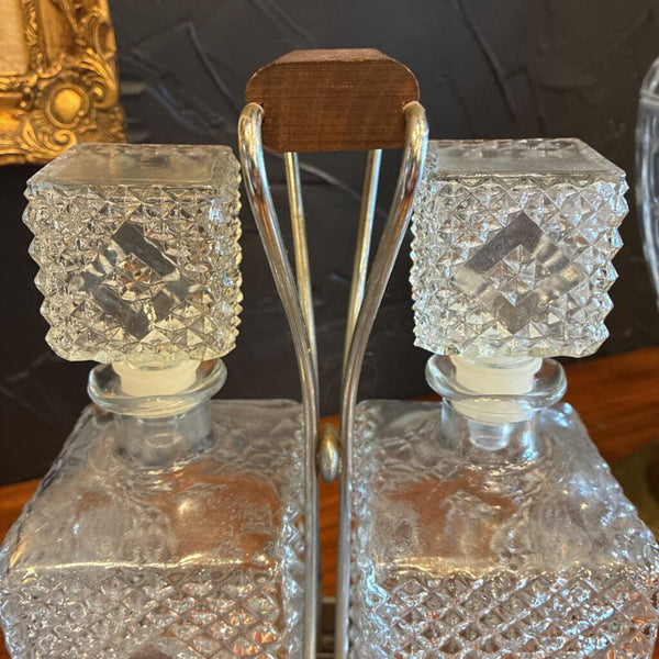 Vintage Diamond Accented Decanters w/Holder 9"w x 12"h