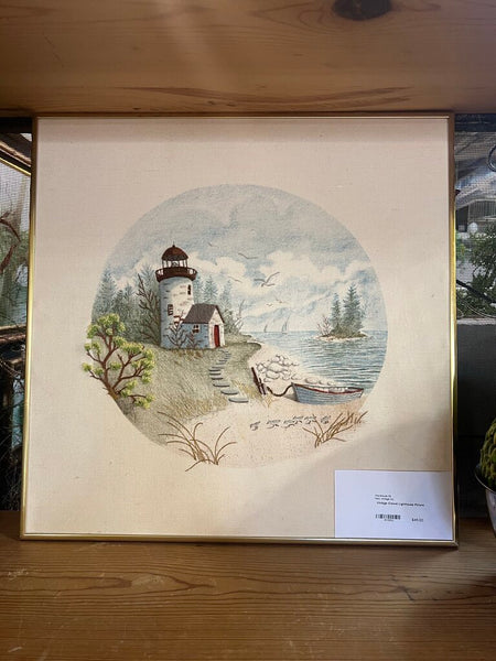 Vintage Crewel Lighthouse Picture