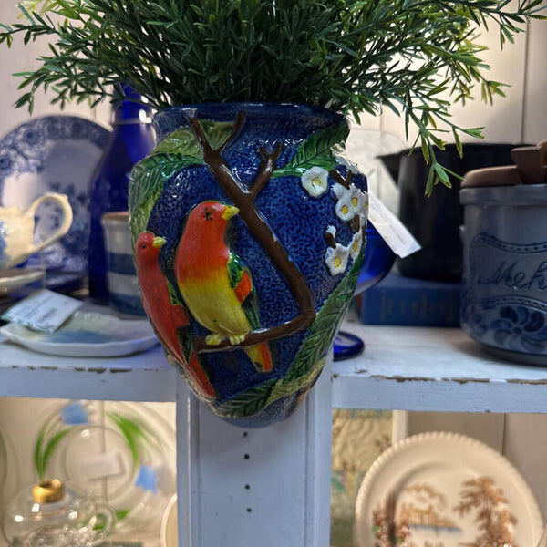 Vintage wall pocket with parrots - made in Japan marking