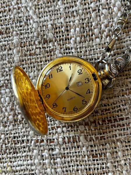 Vintage Pocket Watch w/ Grandpa on Front (Works)