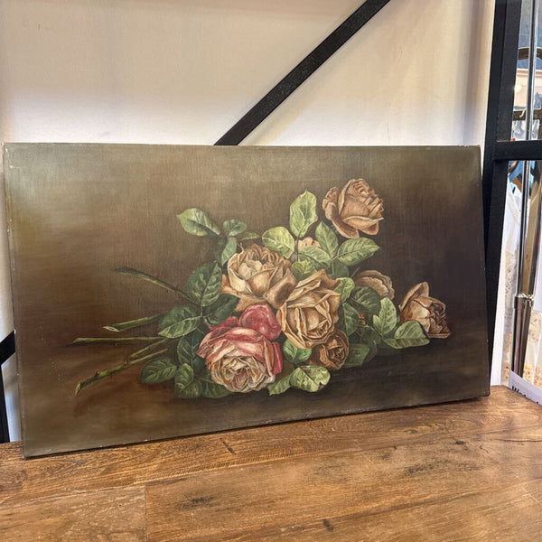 ANTIQUE ROSE PAINTING ON CANVAS 24X14