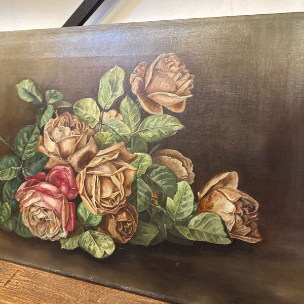 ANTIQUE ROSE PAINTING ON CANVAS 24X14