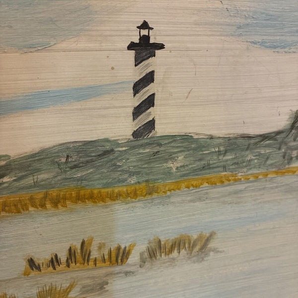 Vintage Oil on Board Lighthouse Seascape. 12" x 16"