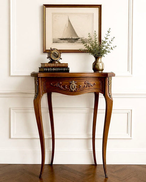 Vintage French Louis XV Inspired Table w/ Brass Detail ) 27"h x 18"