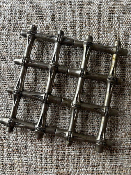 Vintage Silver Plated Expandable Bamboo Trivet 7x 7