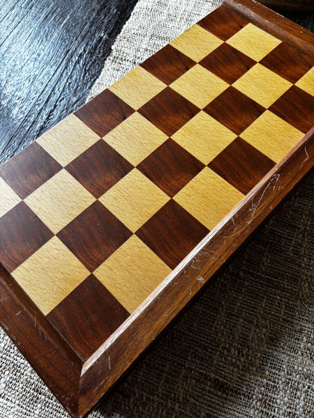 Vintage Large Wood Folding Chess Set