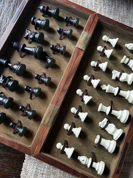 Vintage Large Wood Folding Chess Set
