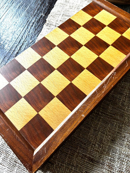 Vintage Large Wood Folding Chess Set