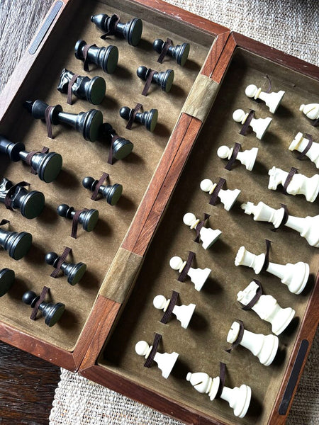 Vintage Large Wood Folding Chess Set