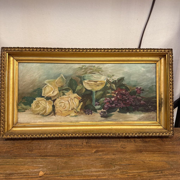 YELLOW ROSE PAINTING ON CANVAS 11X21