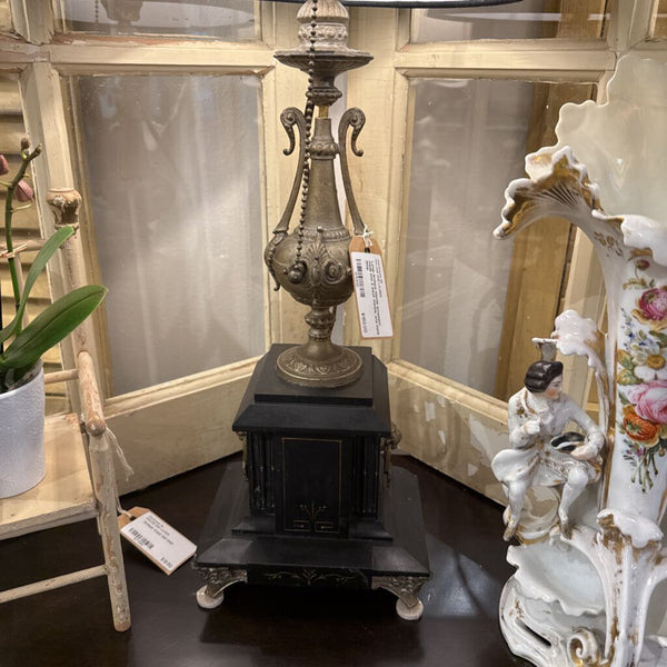 Lamp-Antique mantle ornament made into a black marble, and metal lamp