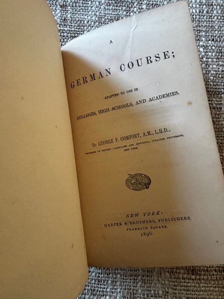 1896 Edition of A German Course by George Fisk Comfort with Marbeled Pages