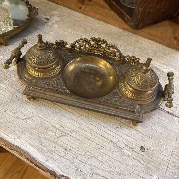 FRENCH BRASS DOUBLE INKWELL