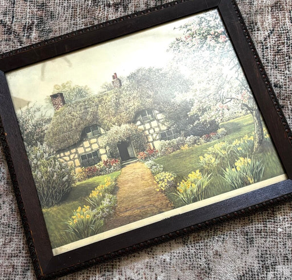 Vintage Cottage Print in Vintage Wood Frame 10" x 14"