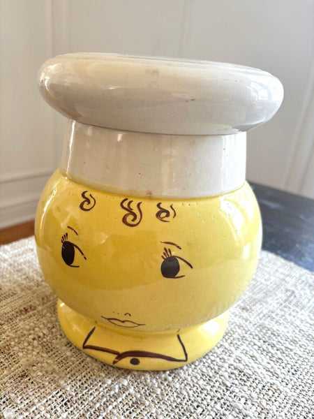 Antique Pottery Happy Chef Hat Cookie Jar