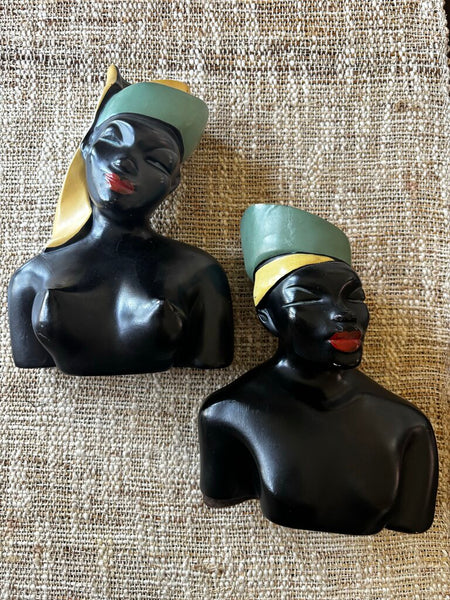 Vintage MCM Chalk-ware Exotic Woman and Man Bookends