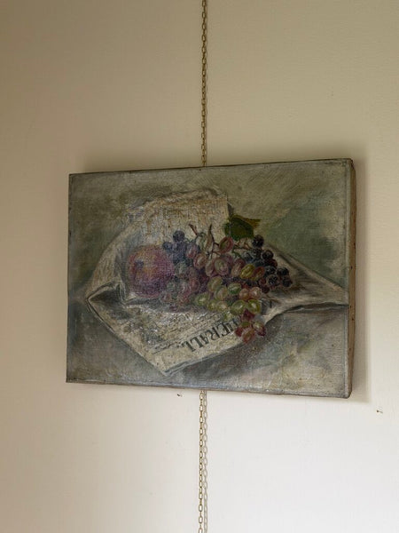 1580 Antique Grapes on Newspaper Still Life Painting on Canvas