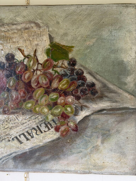 1580 Antique Grapes on Newspaper Still Life Painting on Canvas