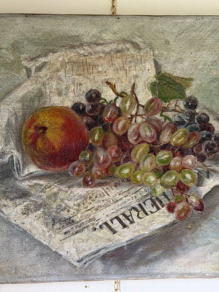 1580 Antique Grapes on Newspaper Still Life Painting on Canvas