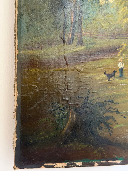 1582 Antique Pastoral Cow Scene Oil on Canvas (as-is)