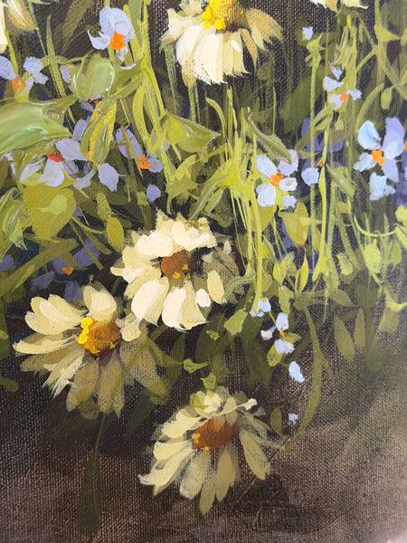 1585 Vintage Purple Wildflower Painting On Canvas